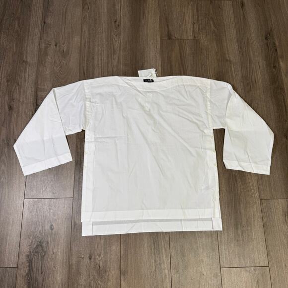 J.Crew Ciel Top Womens SZ M White Poplin Boatneck Side Button Waist Tie CI507 LS - Picture 3 of 7